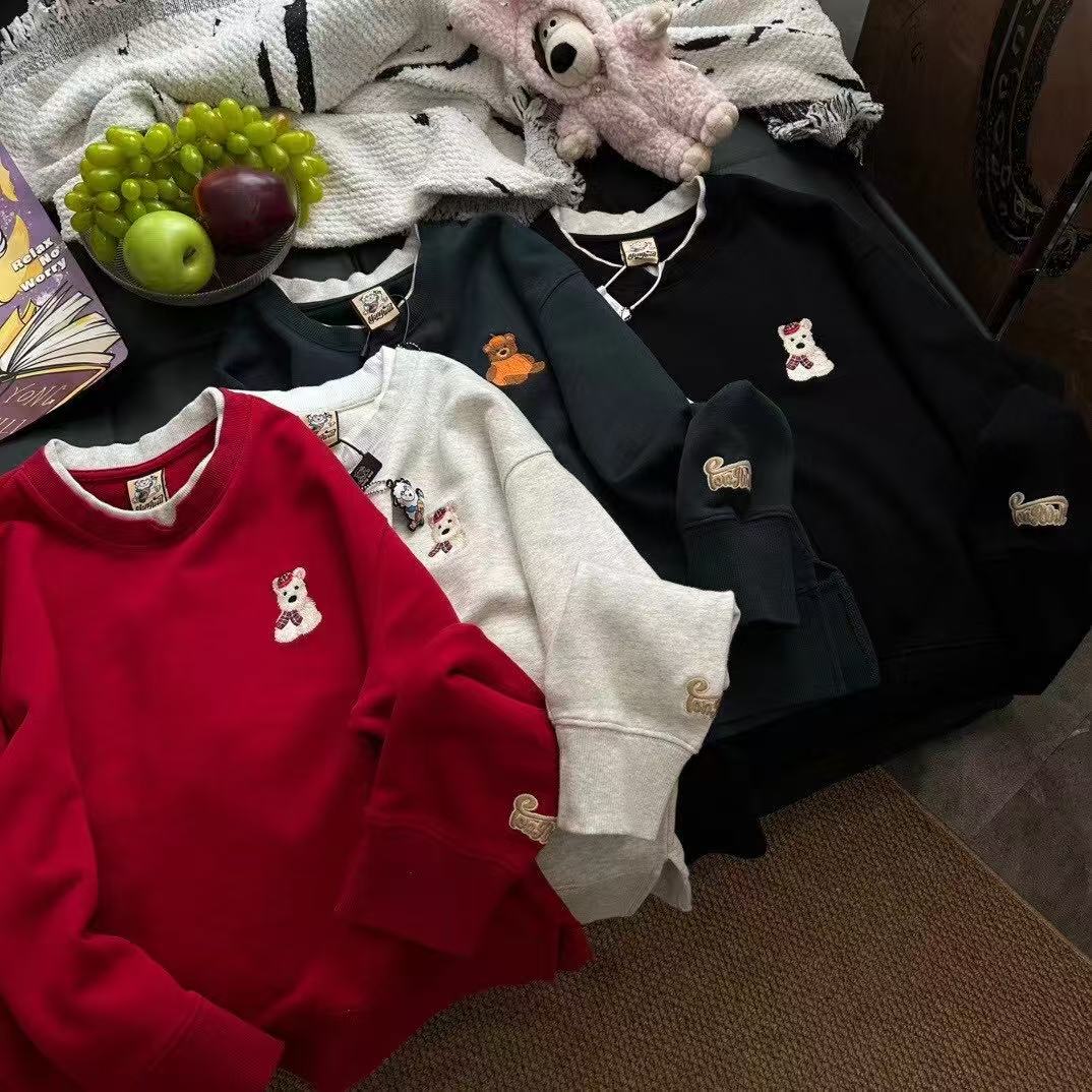 短款开叉纯棉刺绣毛圈卫衣春秋