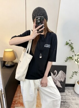 XCstarry纸袋XC5021渐变手绘印花纯棉圆领短袖T恤宽松显瘦时尚夏
