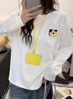 XCStarry纸袋xc8009星愿字母纯棉后背印花圆领宽松长袖打底衫时尚