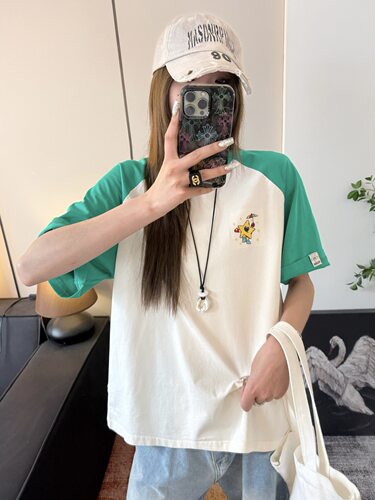 XCstarry纸袋xc5027雨伞星插肩撞色纯棉圆领短袖T恤宽松显瘦时尚