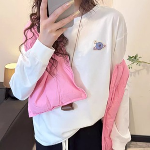 XC starry纸袋8002立体小标纯棉宽松刺绣长袖 简约显瘦秋 T恤韩版