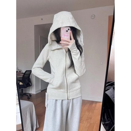 连帽款卫衣加绒秋季瑜伽2024女上衣外套运动修身秋冬春秋新款短款