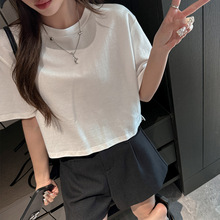 纯棉休闲宽松衫2025版短袖基础打底风白色女百搭慵懒新款短款T恤