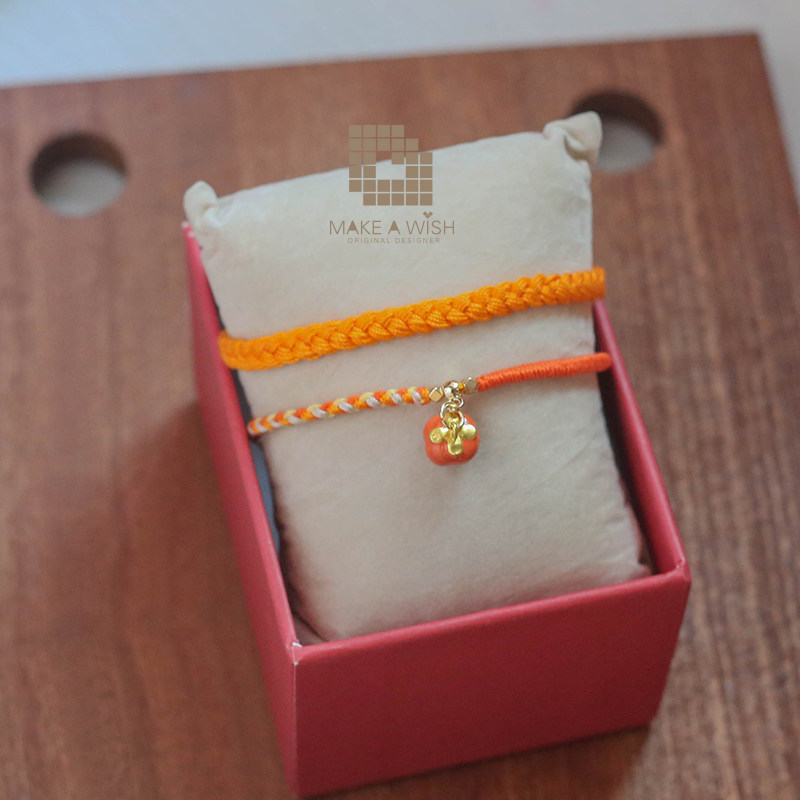 柿柿如意新年礼物极细转运金刚结四股编手工编织手绳男女手链maw