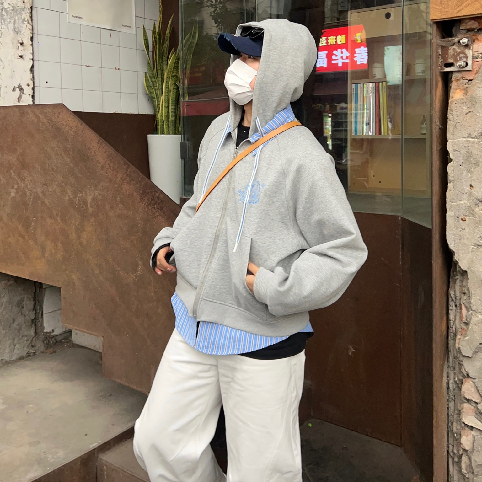 临时流放 假两件设计开衫卫衣外套早春新款男装上衣外套