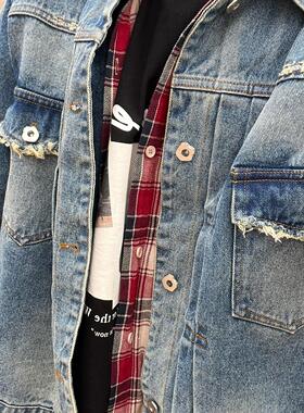 临时流放早春街头风全棉牛仔外套浅蓝色水洗单宁夹克上衣