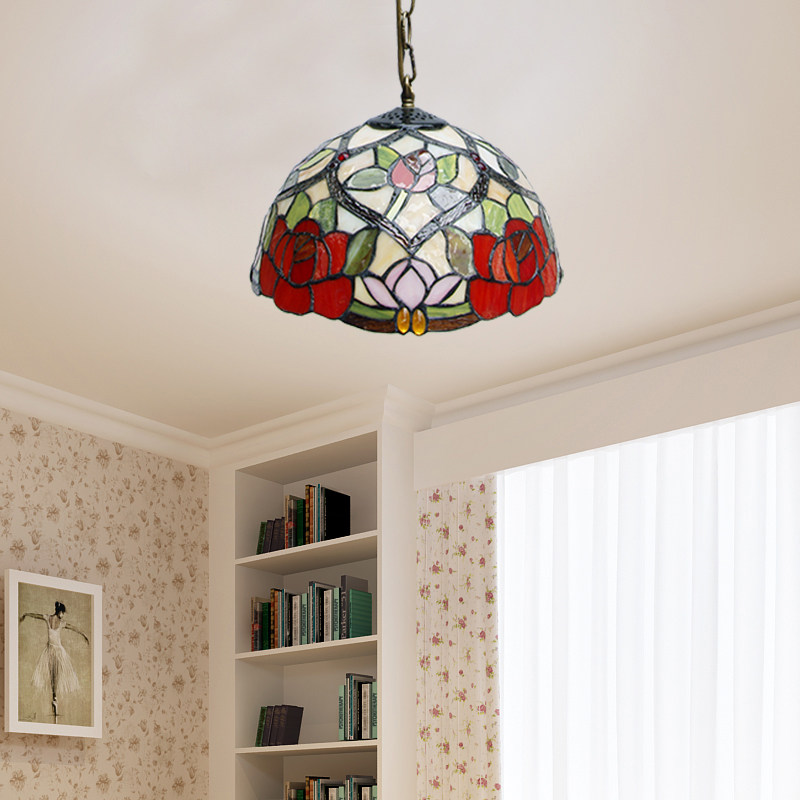 乡村田园蒂凡尼蝴蝶玫瑰花工艺玻璃复古书房卧室床头阳台吸顶吊灯