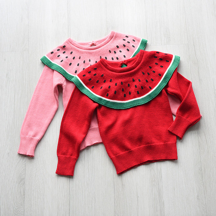 亏清不退换 包邮女童纯棉线西瓜针织衫 毛线套头衫上衣