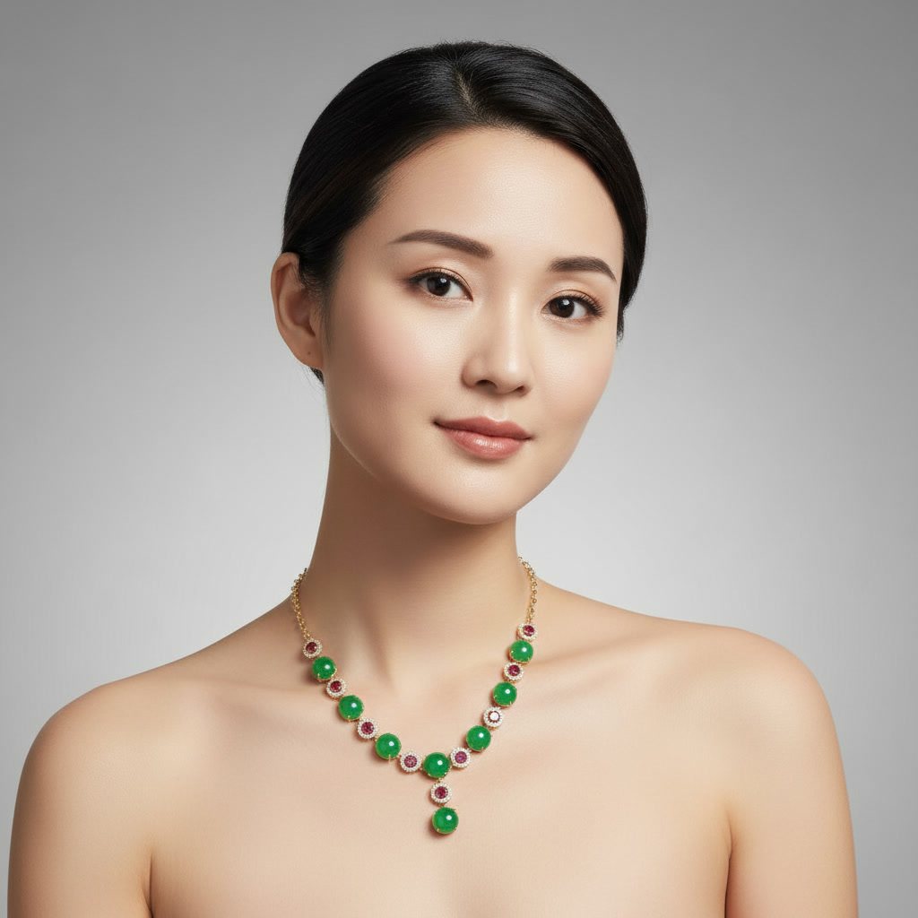 胡二翡翠项链金镶玉天然玉石宝石链子项坠碧玉祖母绿辣绿色毛衣链