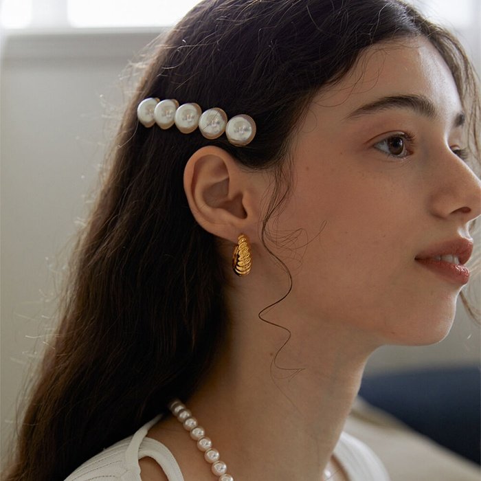 欧美拉德风复古金属金色牛角包简约麻花耳钉女独特2025年新款耳环