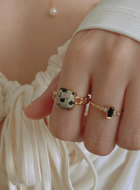 天然原石叠戴可调节黑钻横钻戒指