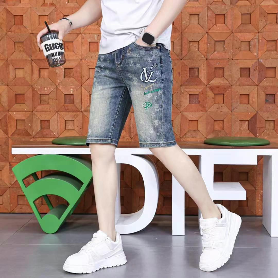 欧货时尚轻奢修身薄款休闲牛仔短款男2025夏季新款字母印花五分裤