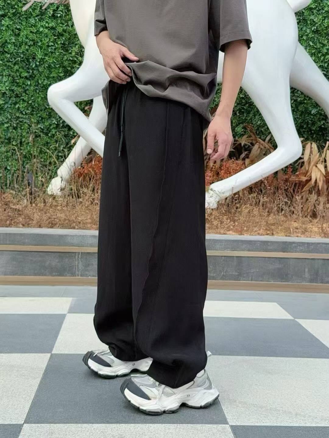 美式垂感运动卫裤男夏季新款薄款香蕉弯刀裤子宽松直筒阔腿休闲裤