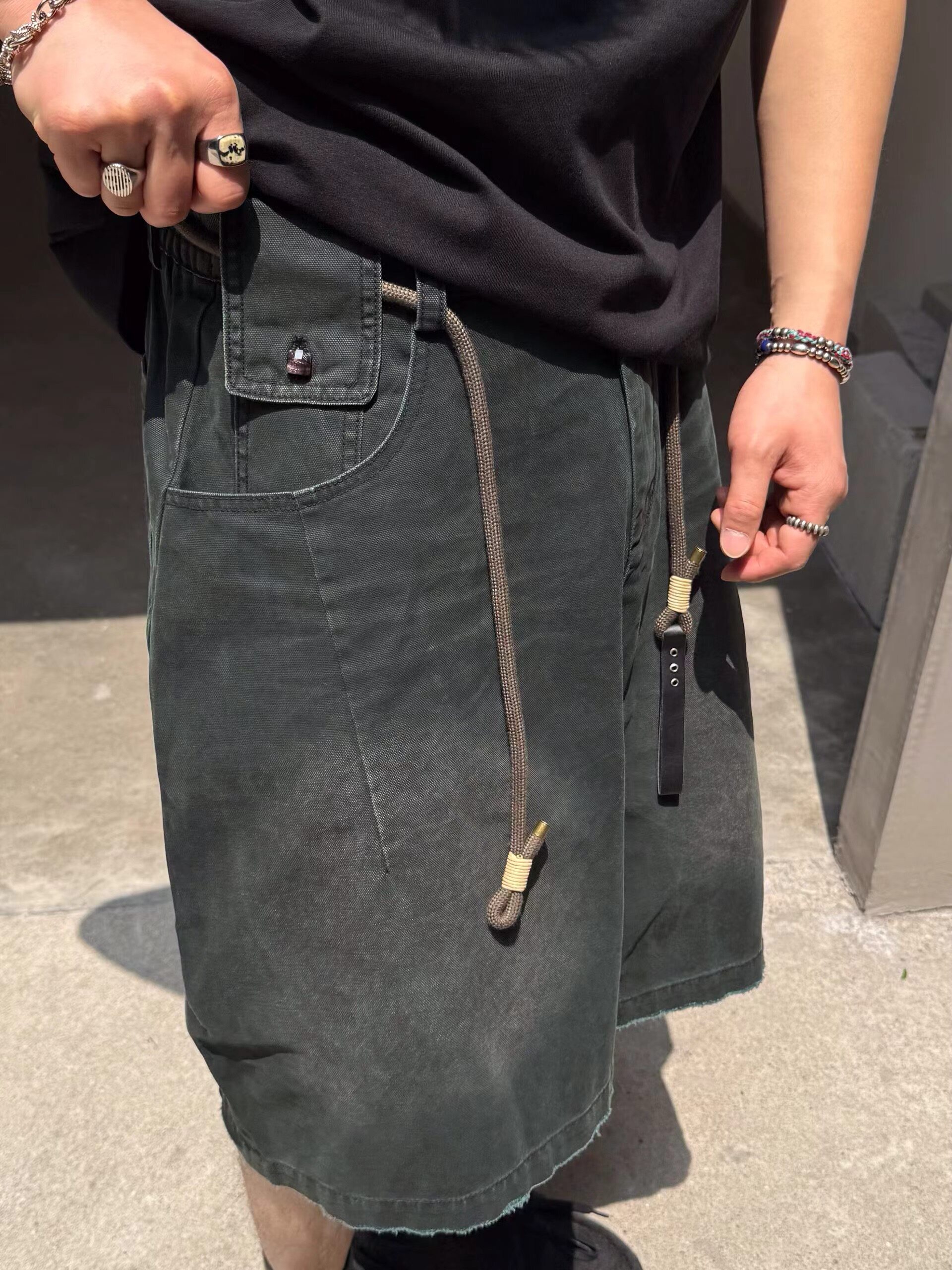 小众设计感复古风做旧牛仔短裤男松弛感宽松百搭休闲抽绳五分裤夏