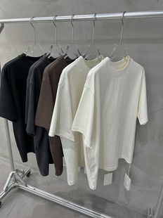 2025春夏新款纯色重磅高克重纯棉磨边宽松阔版圆领短袖T恤打底男