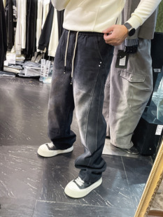 加绒牛仔裤男士2025冬季新款水洗扎染宽松直筒弯刀裤休闲阔腿长裤