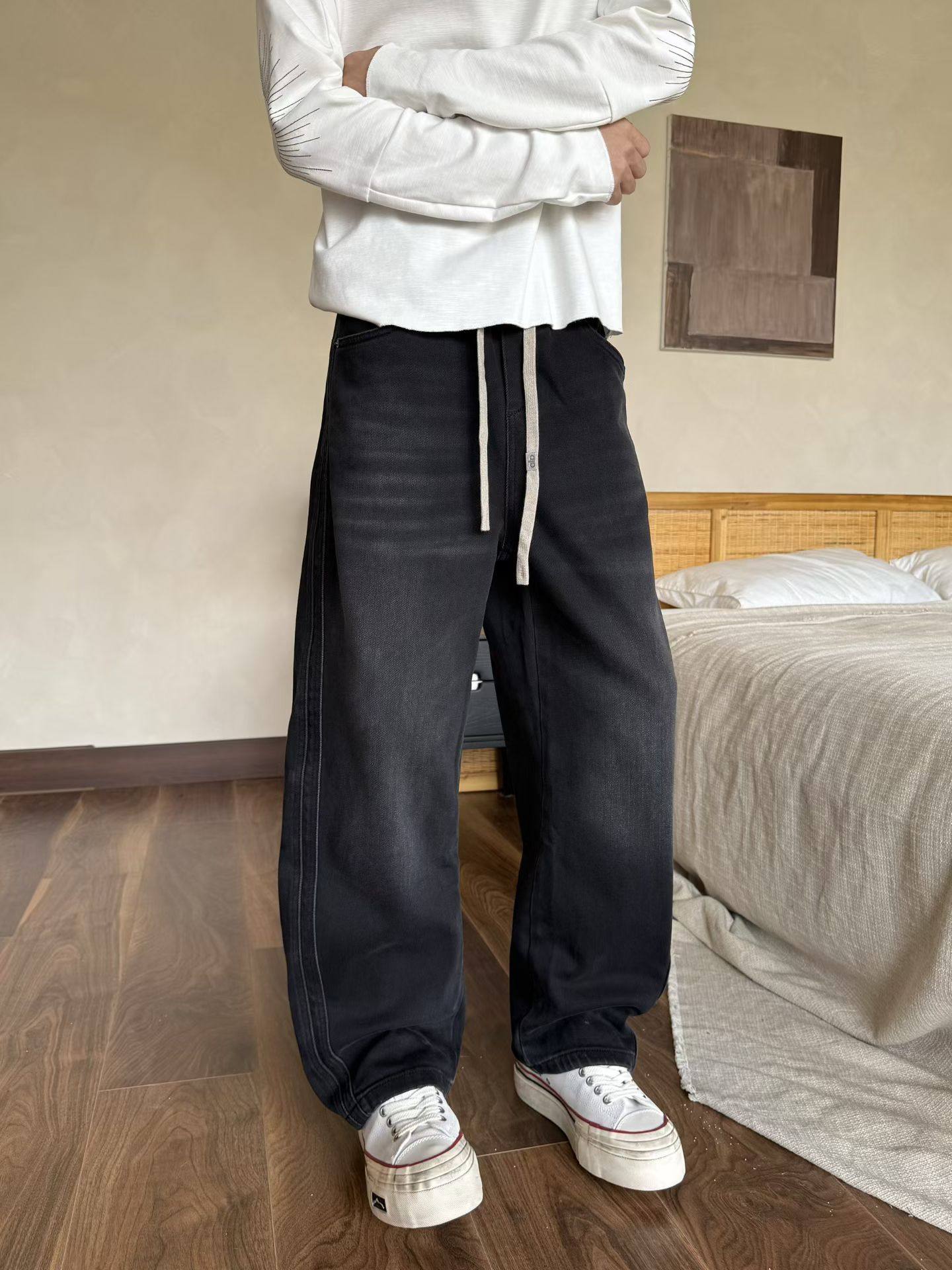 2025冬季潮牌时尚宽松磨毛加厚直筒牛仔裤男士休闲百搭休闲长裤潮,男装,牛仔裤,淘宝优惠券,粉丝福利购,淘宝优惠卷