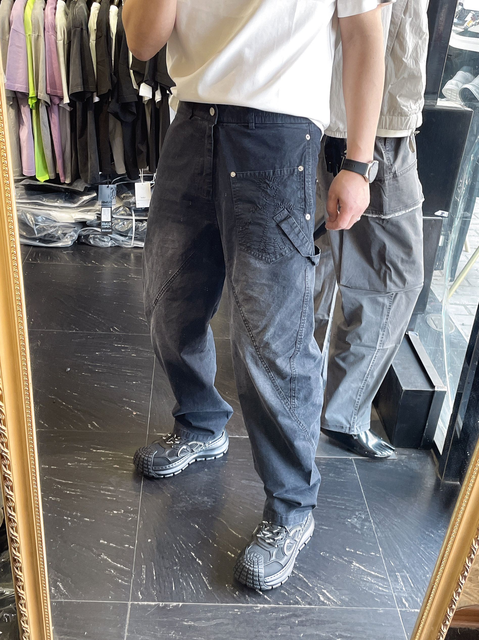 25夏季小众设计感复古宽松弯刀伐木工装裤高品质刺绣休闲阔腿长裤