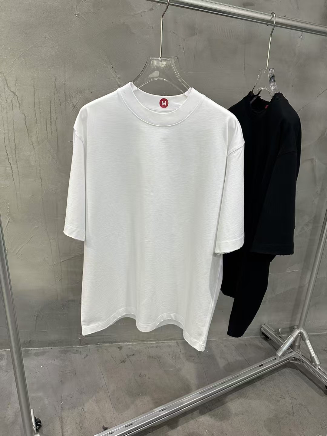 2025春夏新款纯色磨边重磅高克重纯棉宽松阔版圆领短袖T恤打底男