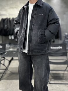 冬季新款设计感牛仔拼接羽绒服男潮流宽松休闲百搭保暖外套上衣潮