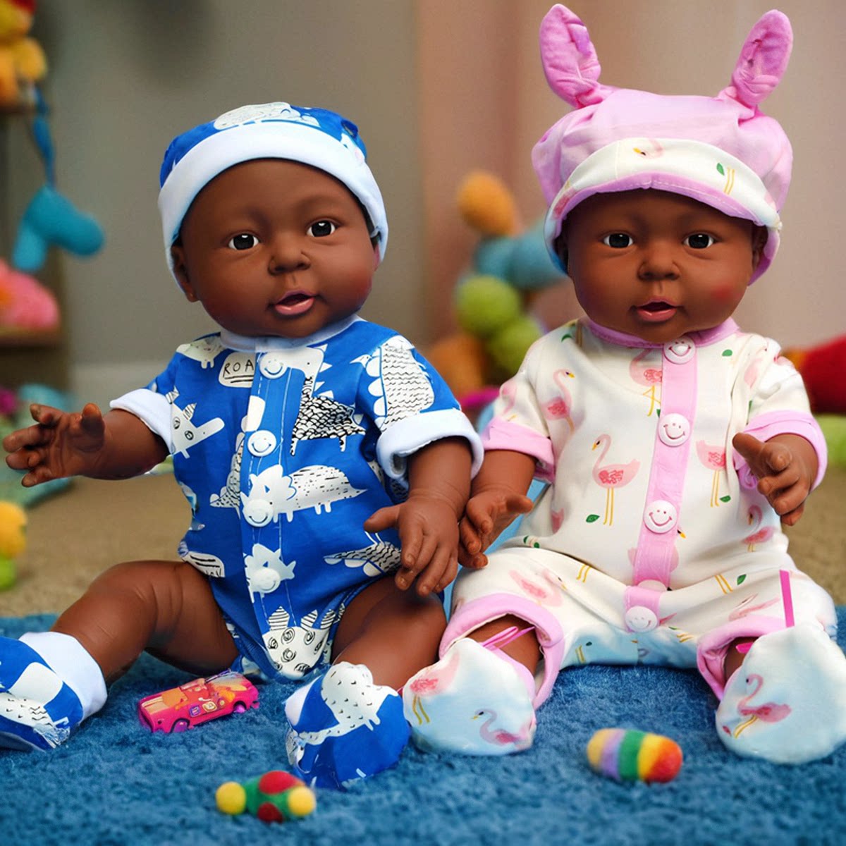 41厘米黑人洋娃娃男孩女孩玩具搪胶仿真娃娃非洲娃娃