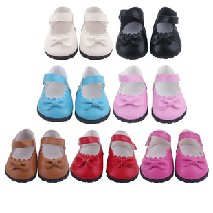 55厘米美国女孩娃娃蝴蝶结皮鞋重生娃娃配件玩具娃娃鞋长8.3厘米