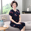 妈妈棉绸睡衣套装 女中老年宽松短袖 家居服绵绸可外穿两件套夏季