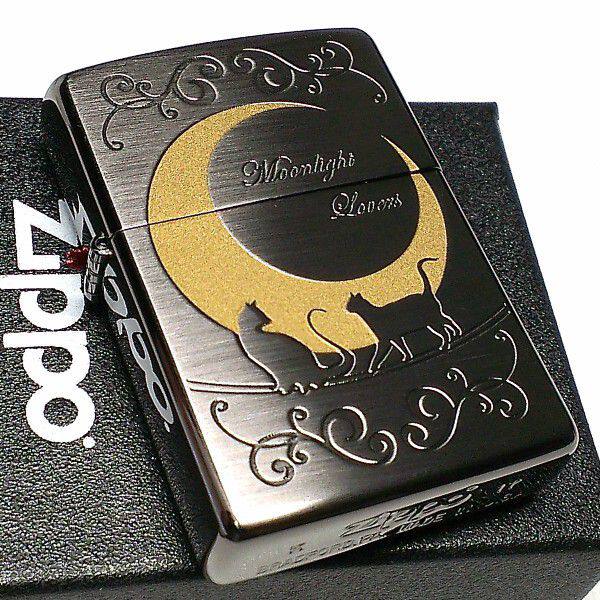 日本代购zippo煤油防风打火机正版正品黑色月牙可爱猫咪情侣礼物