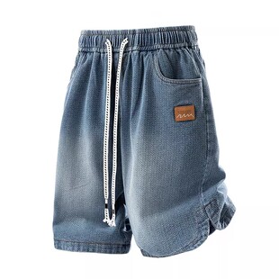 男士 宽松直筒5分中裤 夏季 胖子加肥加大码 薄款 星空纹五分牛仔短裤