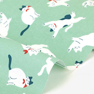 韩国花型40支府绸纯棉布料瞌睡猫咪可爱卡通DIY包包服装面料