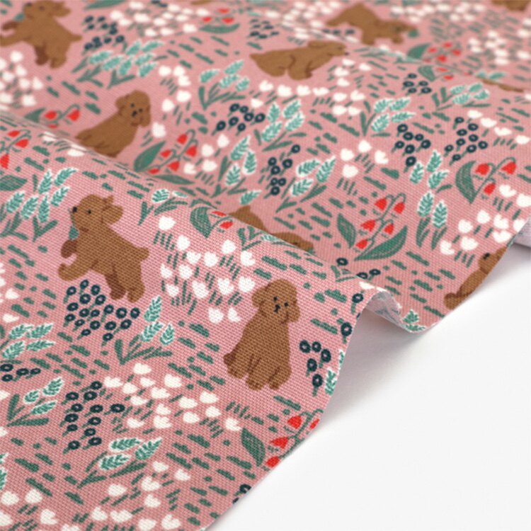 韩国花型牛津棉印花纯棉面料服装包袋手工DIY布料贵宾犬