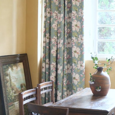 Iseltwald伊瑟特 90%遮光蓝绿色清新田园涤棉窗帘定制卧室客厅