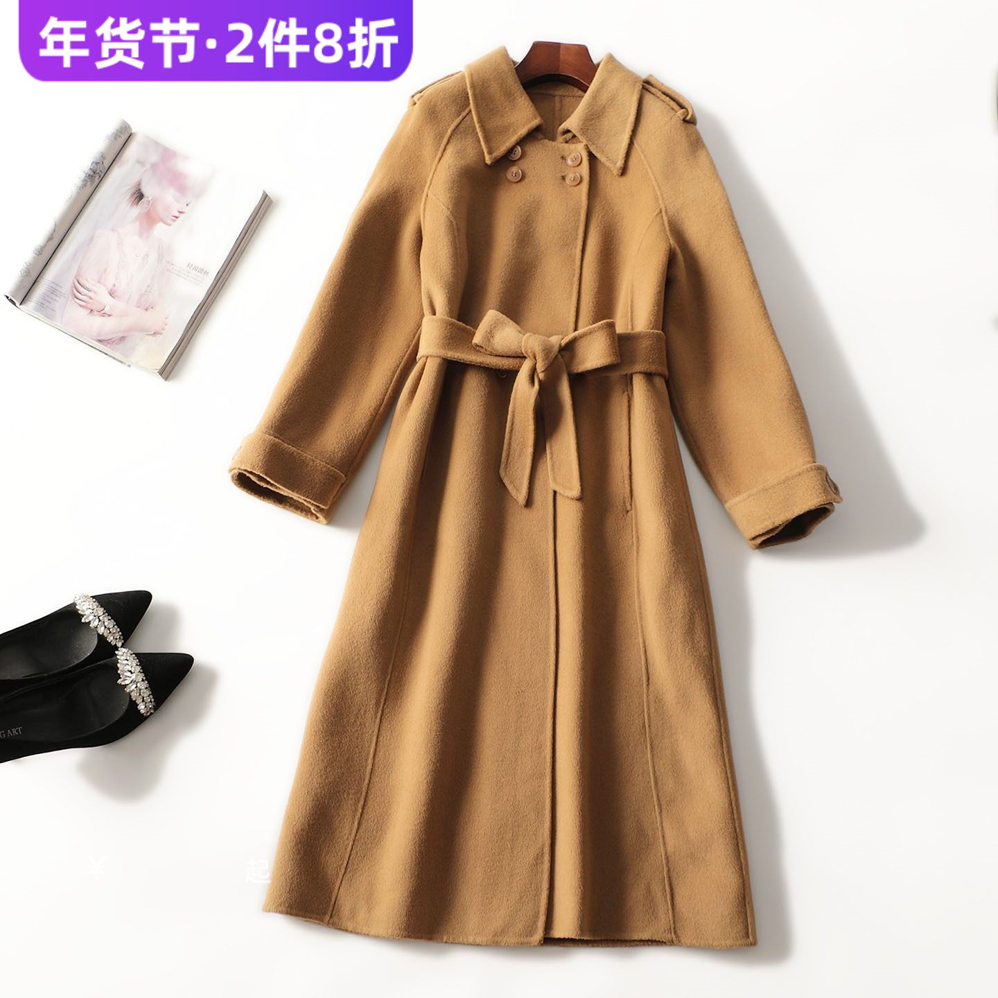 412751 冬加长款单排扣长袖双面呢大衣,女装/女士精品,毛呢外套,淘宝优惠券,粉丝福利购,淘宝优惠卷