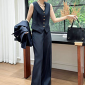 职业通勤醋酸秋长款 单排扣无袖 马夹裤 247069超值推荐 子套装