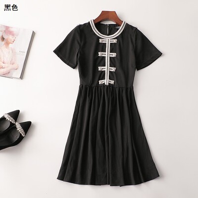 404756 夏长款圆领短袖连衣裙