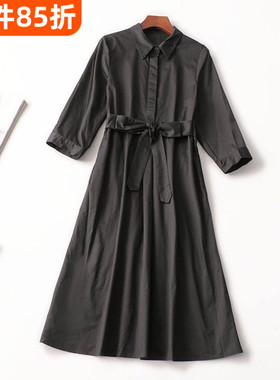 241268 秋加长款翻领九分袖连衣裙