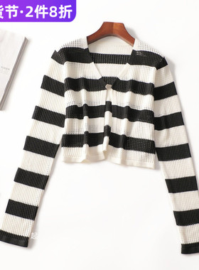 246942 秋短款单扣长袖针织衫