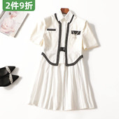 翻领短袖 411713南油高端欧洲站轻奢高档女装 长款 小香风连衣裙