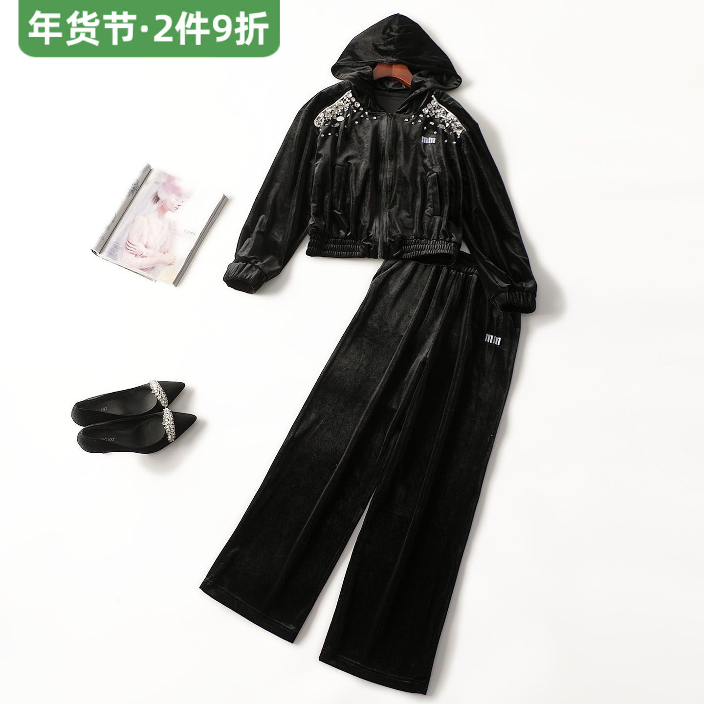 247687南油高端轻奢高档女装超值丝绒秋长款拉链长袖外套裤子套装,女装/女士精品,时尚套装,淘宝优惠券,粉丝福利购,淘宝优惠卷