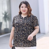 中老年女装 老年胖妈妈夏装 薄款 上衣透气奶奶大码 碎花T恤加肥 短袖