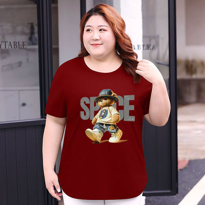 纯棉短袖女白t恤夏微胖显瘦大码胖mm全棉白色宽松圆领高级感上衣