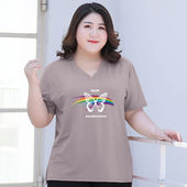夏季 加肥大码 休闲上衣 t恤女装 胖mm潮200斤宽松中长款 欧货大版 短袖