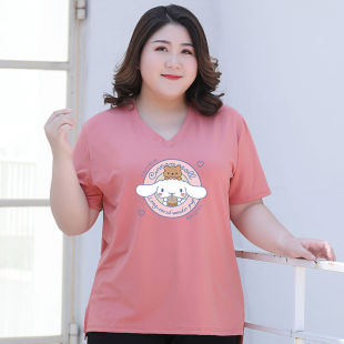 t恤女夏季 短袖 新款 胖mm宽松韩版 大码 显瘦上衣ins潮加肥半袖 女装