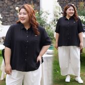 纯色简约翻领衬衫 垂感长袖 女春夏季 休闲短袖 上衣 2025新款 大码