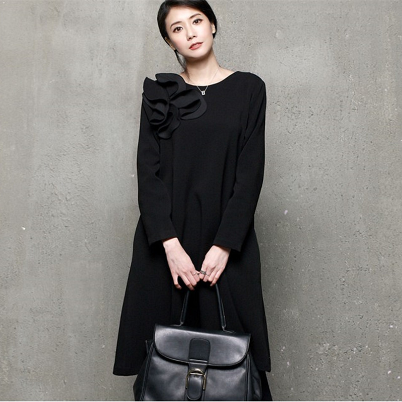 韩国正品春秋宽松显瘦中长款a字连衣裙冬季气质裙子加厚清仓特价