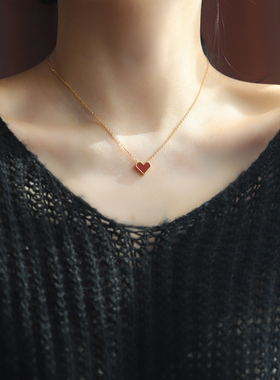 钛钢红色桃心项链爱心吊坠锁骨链