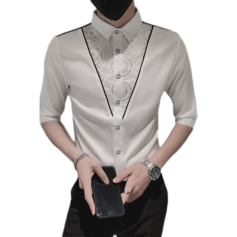 七分袖衬衫男士修身时尚ins寸衫个性痞帅上衣服装B372-A31-P50,男装衬衫,电商B372