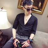 2025春夏新款社会青年精神小伙七分袖衬衫夜店中袖白寸衫A21-P50，男装衬衫，电商B372