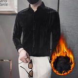 韩绒男士衬衫长袖秋冬季2025新款高档加绒加厚寸衫HF666-特P70，男装衬衫，电商B372