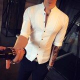 长期现货潮男士七分袖衬衫个性帅气衬衣M-5XLC240-特P45，男装衬衫，电商B372